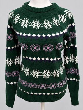 Sonoma Fair Isle Snowflake Sweater Green Purple Nordic Knit Small
